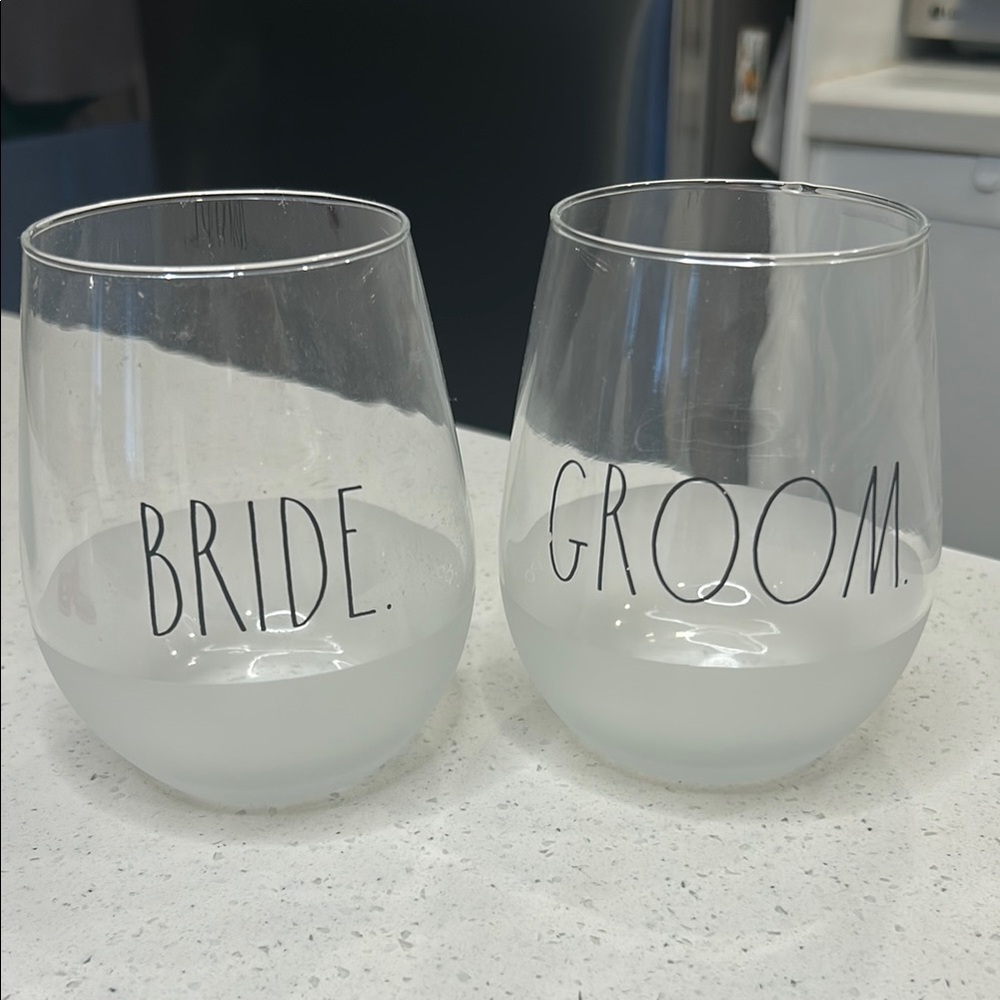 Rae Dunn Bride/Groom Wine Glasses